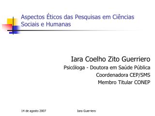 Aspectos Éticos das Pesquisas em Ciências Sociais e Humanas