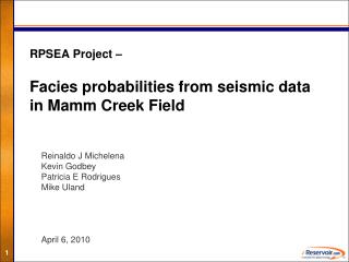 RPSEA Project – Facies probabilities from seismic data in Mamm Creek Field