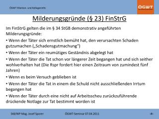 Milderungsgründe (§ 23) FinStrG