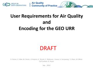 User Requirements for Air Quality and Encoding for the GEO URR