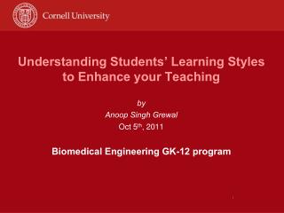 Understanding Students’ Learning Styles to Enhance your Teaching by Anoop Singh Grewal