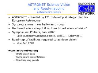 ASTRONET Science Vision and Road-mapping (observer’s view)