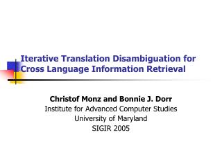 Iterative Translation Disambiguation for Cross Language Information Retrieval