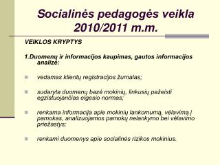 S ocialinės pedagogės veikla 2010/2011 m.m.