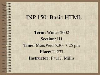 INP 150: Basic HTML