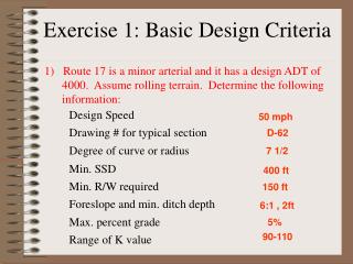 Exercise 1: Basic Design Criteria