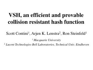 VSH, an efficient and provable collision resistant hash function