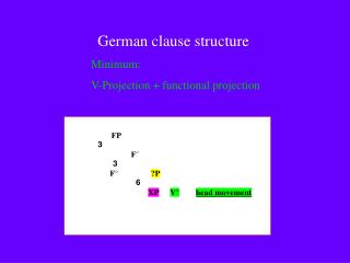 German clause structure 	Minimum: 	V-Projection + functional projection