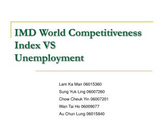 IMD World Competitiveness Index VS Unemployment