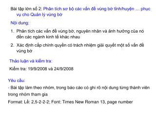 Bài tập lớn số 2: Phân tích sơ bộ các vấn đề vùng bờ tỉnh/huyện … phục vụ cho Quản lý vùng bờ