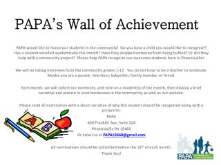 PAPA’s Wall of Achievement
