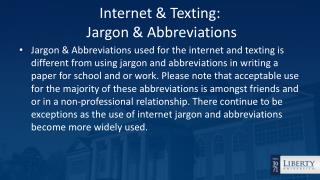 Internet &amp; Texting: Jargon &amp; Abbreviations