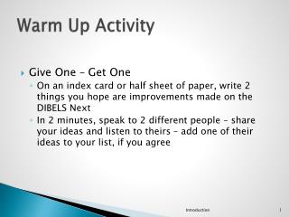 Warm Up Activity