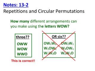 Notes: 13-2 Repetitions and Circular Permutations
