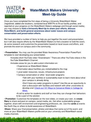 WaterMatch Makers University Meet-Up Guide