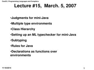 Lecture #15, March. 5, 2007