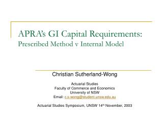 APRA’s GI Capital Requirements: Prescribed Method v Internal Model