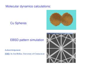 Molecular dynamics calculations: Cu Spheres EBSD pattern simulation
