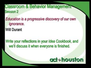 Classroom &amp; Behavior Management Session 2