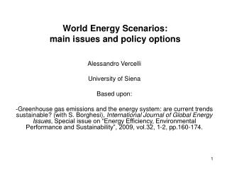 World Energy Scenarios: main issues and policy options