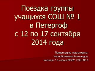 Поездка группы учащихся СОШ № 1 в Петергоф с 12 по 17 сентября 2014 года