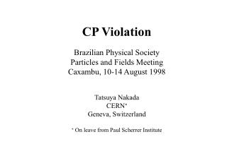CP Violation Brazilian Physical Society Particles and Fields Meeting Caxambu, 10-14 August 1998