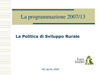 La programmazione 2007/13