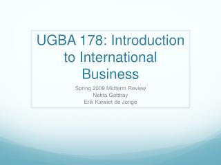 UGBA 178: Introduction to International Business