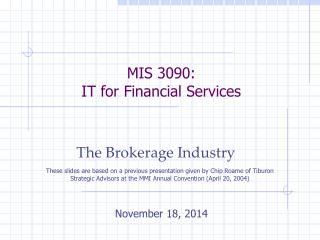 MIS 3090: IT for Financial Services