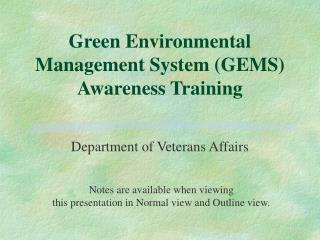Green Environmental Management System (GEMS) Awareness Training