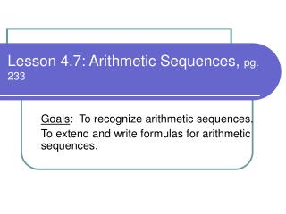 Lesson 4.7: Arithmetic Sequences, pg. 233