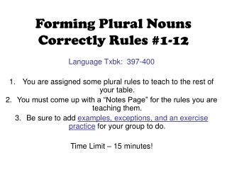 Forming Plural Nouns Correctly Rules #1-12