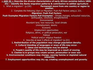 ~ AKS 35 ~ Describe the diverse characteristics of early African societies before 1800.