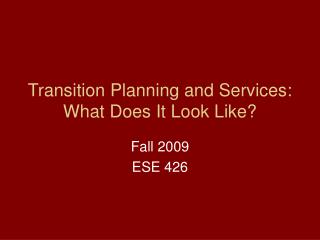 Transition Planning and Services: What Does It Look Like?