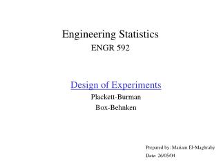 Engineering Statistics ENGR 592