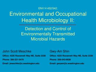 ENV H 452/542: Environmental and Occupational Health Microbiology II: