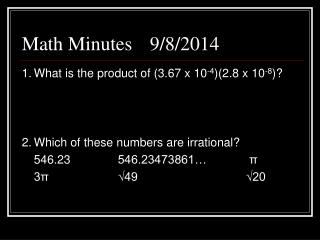 Math Minutes 	9/8/2014