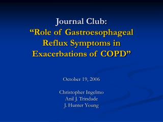 Journal Club: “Role of Gastroesophageal Reflux Symptoms in Exacerbations of COPD”