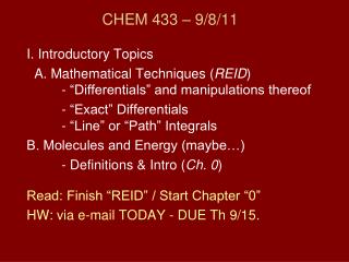 CHEM 433 – 9/8/11