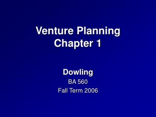 Venture Planning Chapter 1