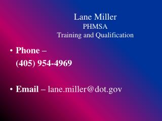 Lane Miller PHMSA Training and Qualification