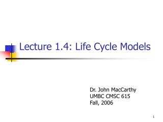 Lecture 1.4: Life Cycle Models