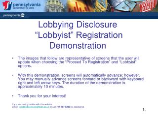 Lobbying Disclosure “Lobbyist” Registration Demonstration