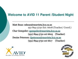 Welcome to AVID 11 Parent /Student Night