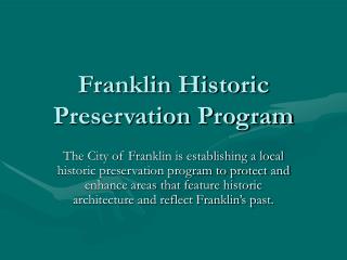 Franklin Historic Preservation Program