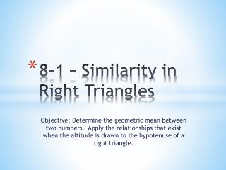 8-1 – Similarity in Right Triangles