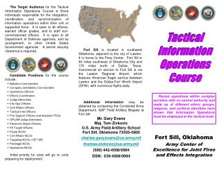 Fort Sill, Oklahoma Army Center of Excellence for Joint Fires and Effects Integration