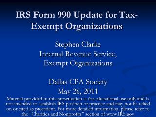 IRS Form 990 Update for Tax-Exempt Organizations