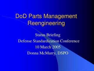 DoD Parts Management Reengineering