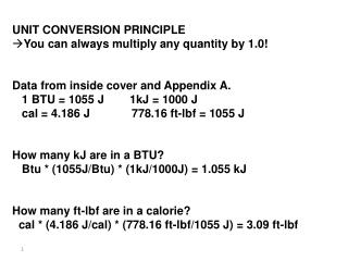 UNIT CONVERSION PRINCIPLE You can always multiply any quantity by 1.0!